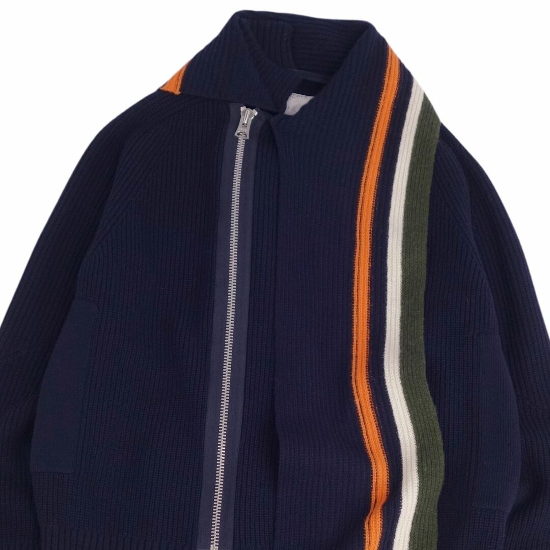 美品 サカイ Sacai ドライバーズニット セーター カーディガン ジップアップ ストール付き ウール トップス メンズ 1(S相当) ネイビー