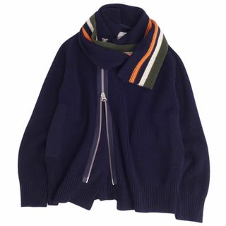 サカイ(sacai)の美品 サカイ Sacai ドライバーズニット セーター カーディガン ジップアップ ストール付き ウール トップス メンズ 1(S相当) ネイビー(ニット/セーター)