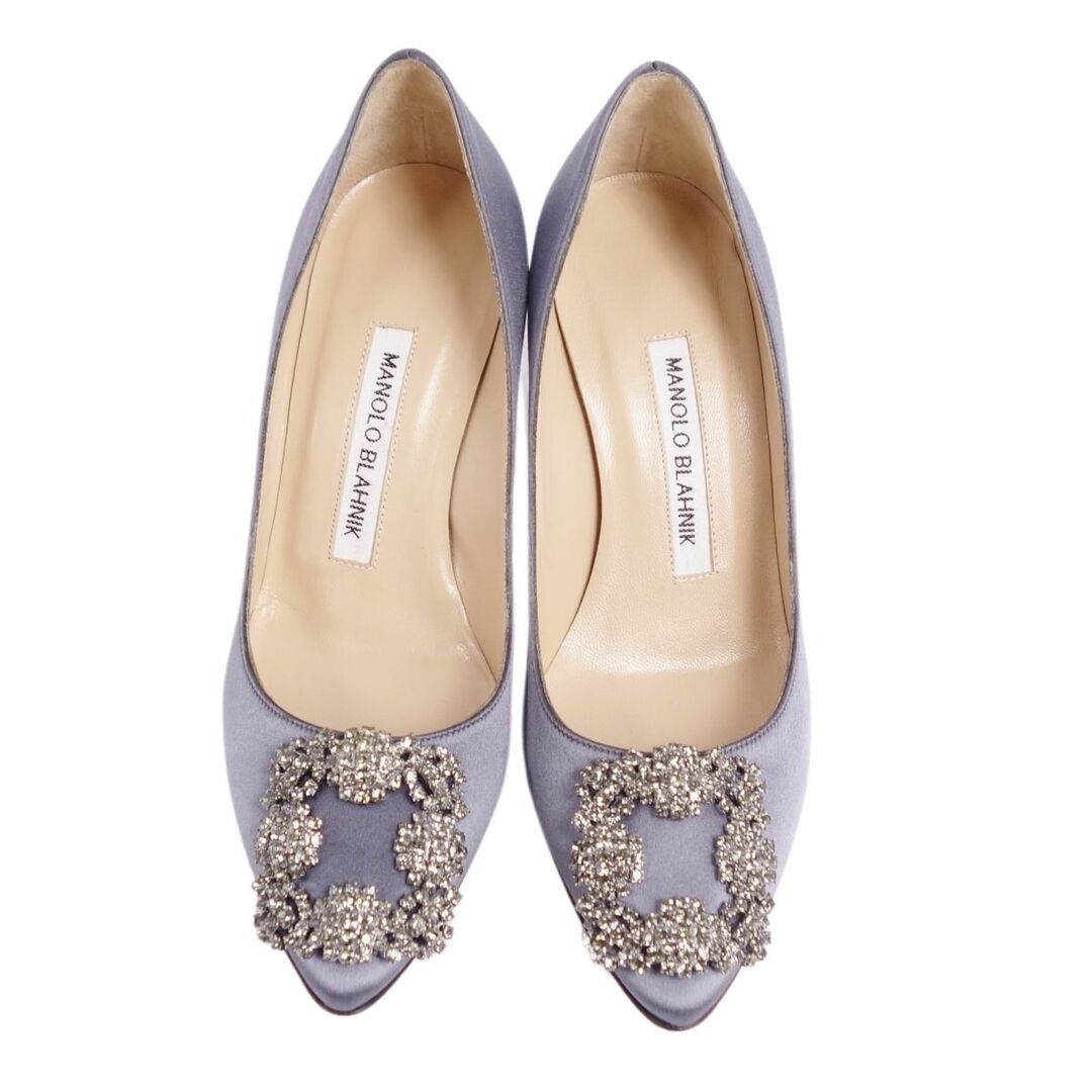 MANOLO BLAHNIK(マノロブラニク)の美品 マノロ・ブラニク Manolo Blahnik パンプス ハンギシ ビジュー ヒール サテン シューズ 靴 レディース 34 1/2(22cm相当) パープル レディースの靴/シューズ(ハイヒール/パンプス)の商品写真