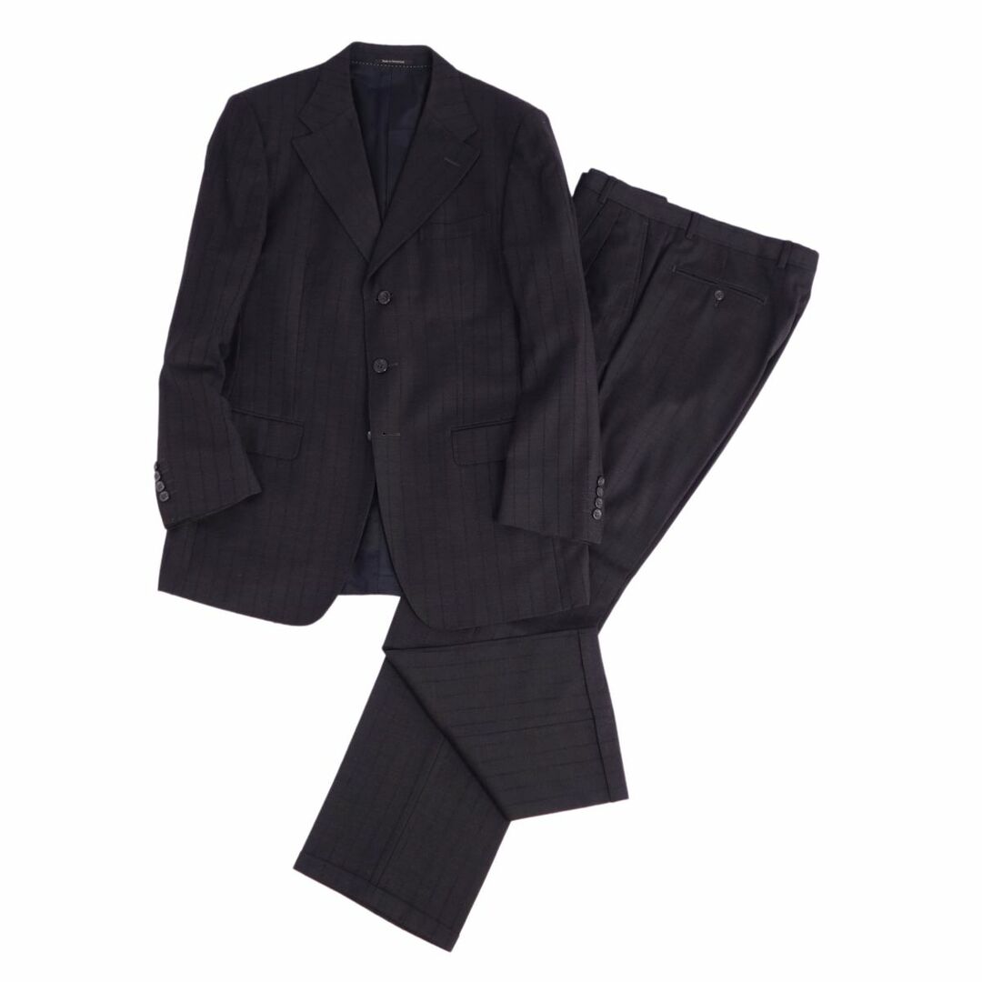 美品 ヴェルサーチ VERSACE セットアップ スーツ ジャケット パンツ ストライプ ウール メンズ 50R(L相当)  ブラック