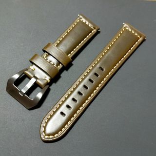 腕時計バンド　レザーベルト　22mm ブラウン　オリーブ色　ワックスレザー(レザーベルト)