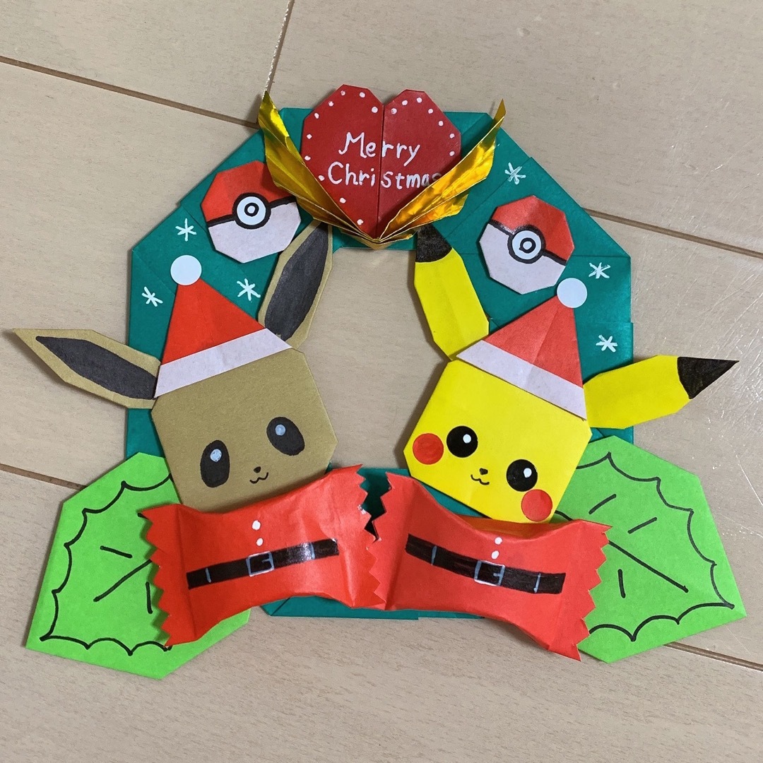 キャラクター折り紙　ポケモン　クリスマスリース ハンドメイドのハンドメイド その他(その他)の商品写真