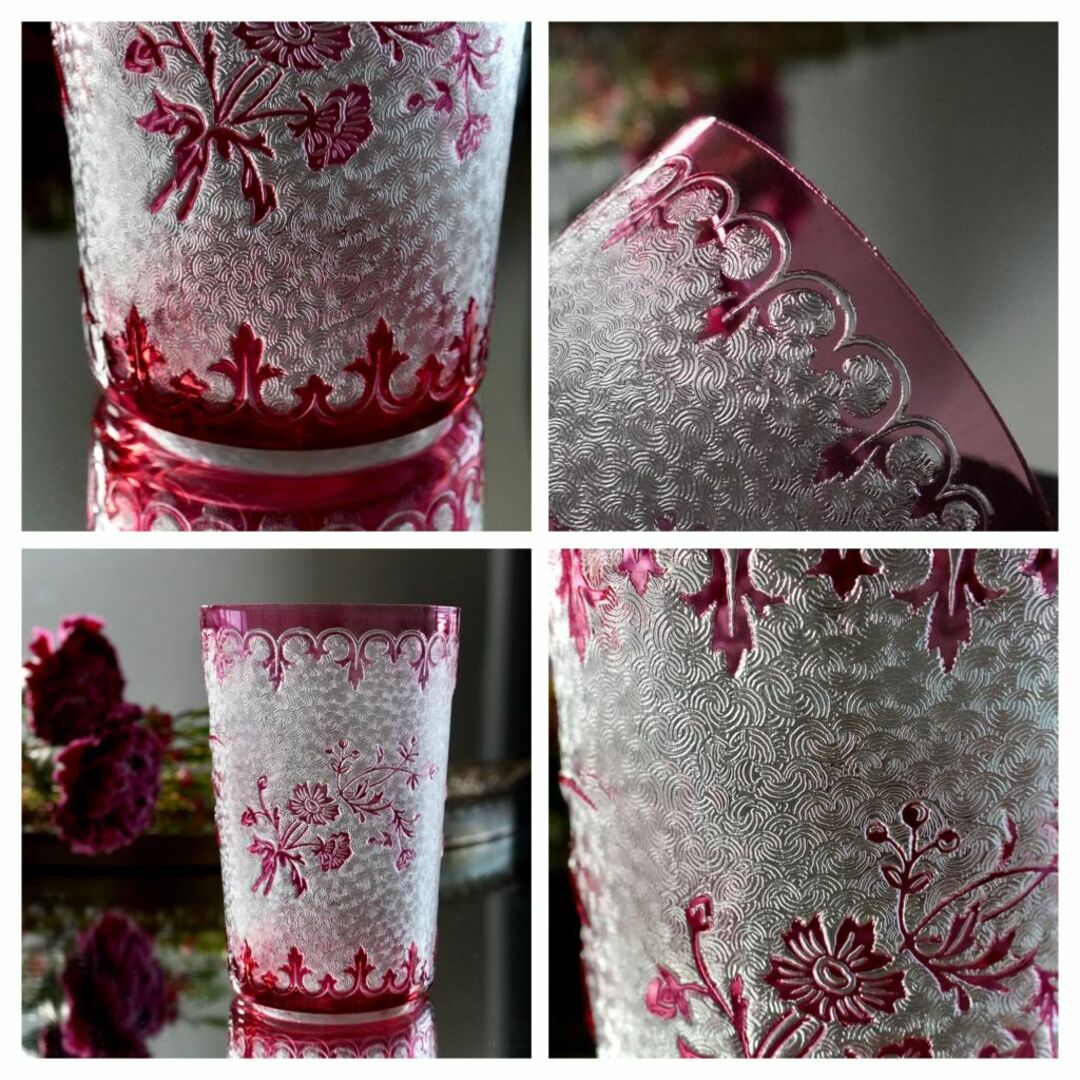 Baccarat - 希少オールドサンルイSt Louis金赤花文ワイングラス Baccarat - 希少オールドサンルイSt Louis金赤花文ワイングラス