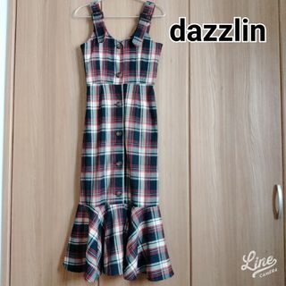 ダズリン(dazzlin)のdazzlin　チェック柄マーメイドワンピース　ペプラムロングジャンスカ　S(ロングワンピース/マキシワンピース)