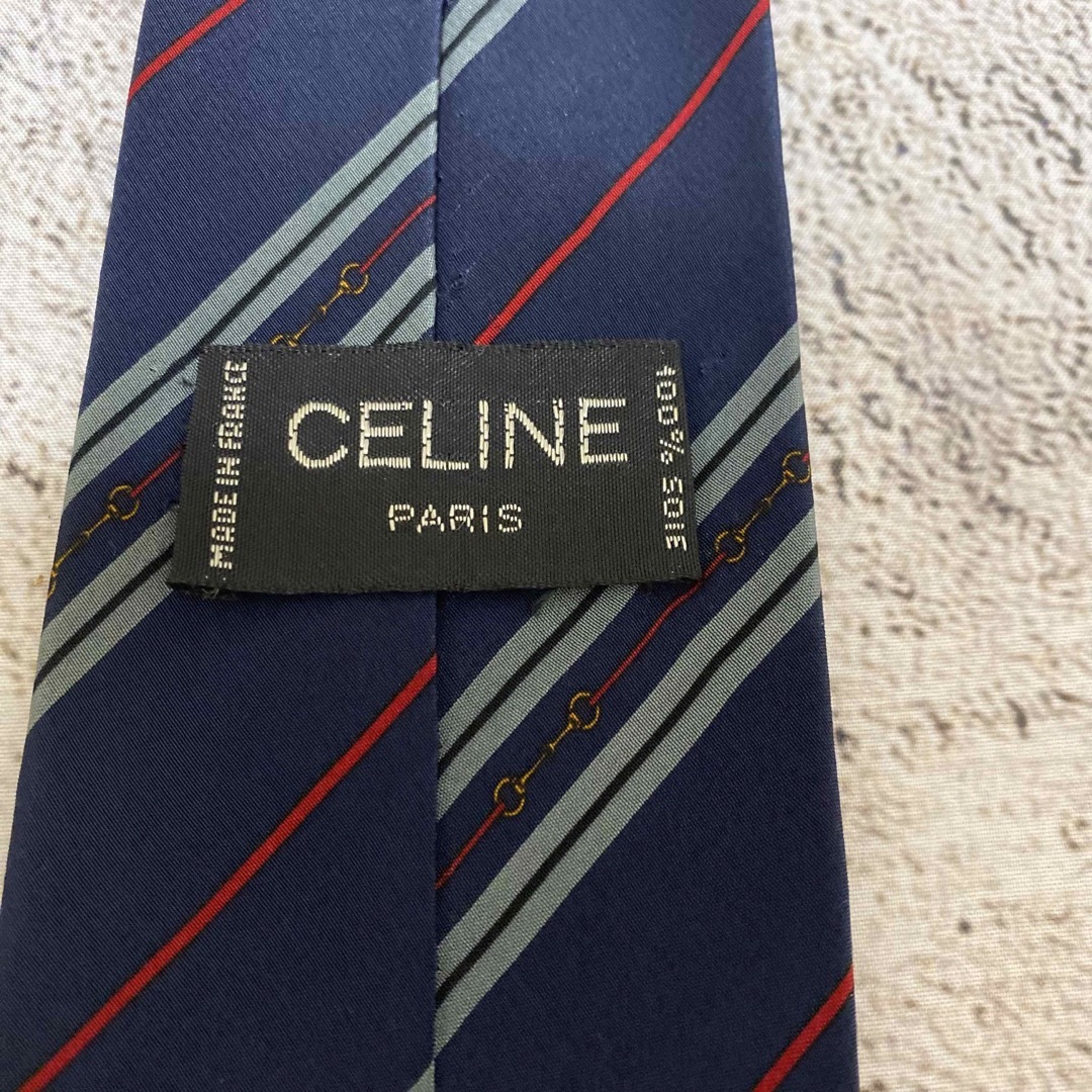 celine(セリーヌ)のCELINE セリーヌ　ネクタイ　レジメンタル　ネイビー　高級　高級ネクタイ　 メンズのファッション小物(ネクタイ)の商品写真