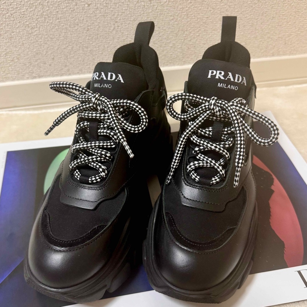 最終値下げ★プラダ PRADA ダッドスニーカー 紐チェック柄 ブラック | フリマアプリ ラクマ