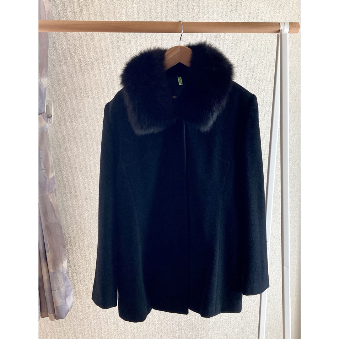 フォックスファー襟　アンゴラウールコート　黒 レディースのジャケット/アウター(その他)の商品写真
