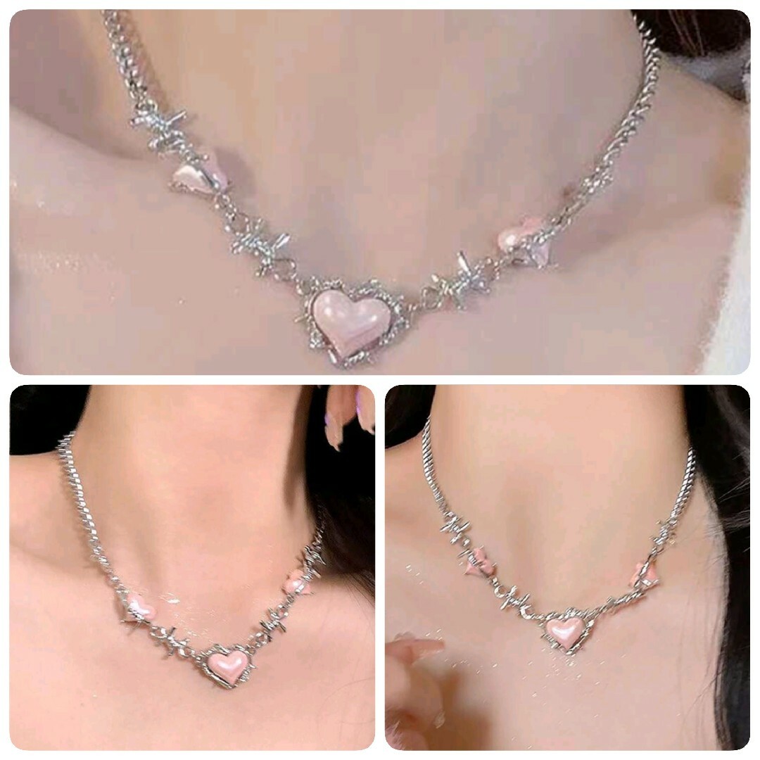 ♡新品 ネックレスハートピンクシルバー銀韓国可愛いY2K有刺鉄線 ♡新品 ネックレスハートピンクシルバー銀韓国可愛いY2K有刺鉄線