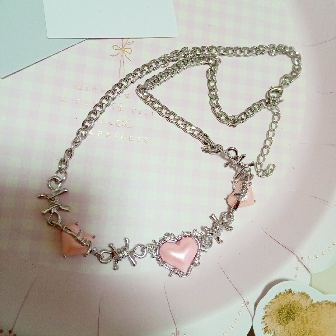 ♡新品 ネックレスハートピンクシルバー銀韓国可愛いY2K有刺鉄線 ♡新品 ネックレスハートピンクシルバー銀韓国可愛いY2K有刺鉄線