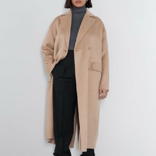 ザラ(ZARA)のZARA　ウール混　ライトキャメル　ボタン付きコート　ベージュ　ロングコート(ロングコート)