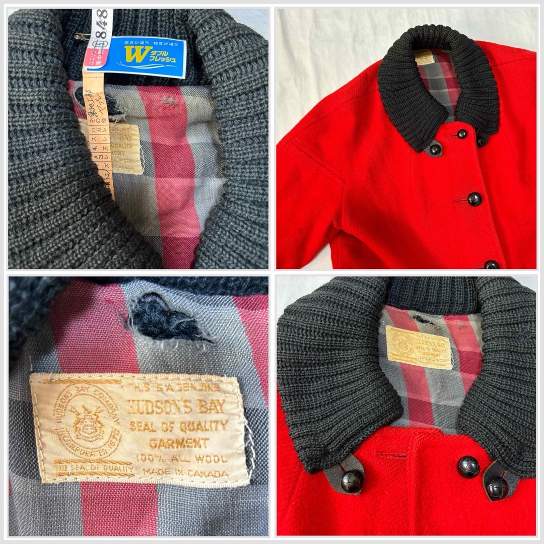 60s HUDSON'S BAY ウール ドンキー コート 赤黒 ビンテージ S メンズのジャケット/アウター(ピーコート)の商品写真