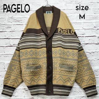 パジェロ(PAGELO)の【日本製】PAGELO ショールカラー ウール ニット カーディガン 総柄(カーディガン)