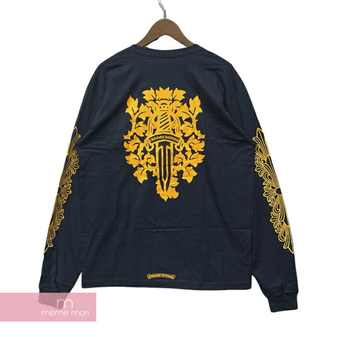 パーカーCHROME HEARTS Yellow Dagger L/S Tee クロムハーツ イエローダガーロングスリーブTシャツ 長袖カットソー ロンT 胸ポケ ダガープリント アームダガープリント ネイビー×マスタード サイズXL【231130】【新古品】【me04】