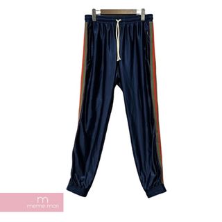 グッチ(Gucci)のGUCCI Shiny Jersey Pant with Web 655343 XJDF1 グッチ ウェブシャイニージャージパンツ ジョギングパンツ トラックパンツ サイドライン ウェブライン ロゴパッチ ネイビー×レッド×グリーン サイズS【231129】【中古-A】【me04】(スラックス/スーツパンツ)