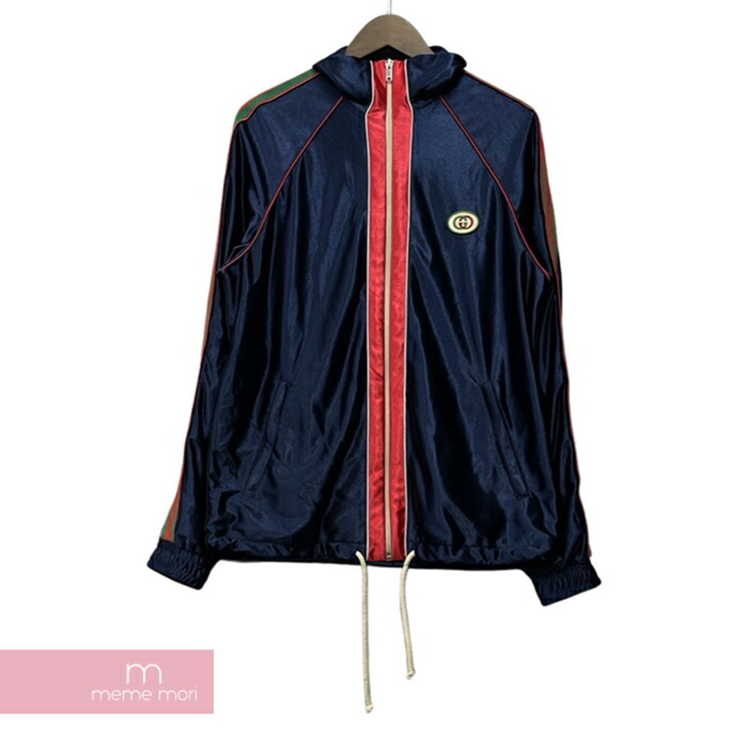 Gucci(グッチ)のGUCCI Shiny Jersey Jacket with Web 655341 XJDF1 グッチ ウェブシャイニージャージジャケット トラックジャケット ジップブルゾン サイドライン ロゴパッチ ネイビー×グリーン×レッド サイズS【231129】【中古-A】【me04】 メンズのジャケット/アウター(その他)の商品写真