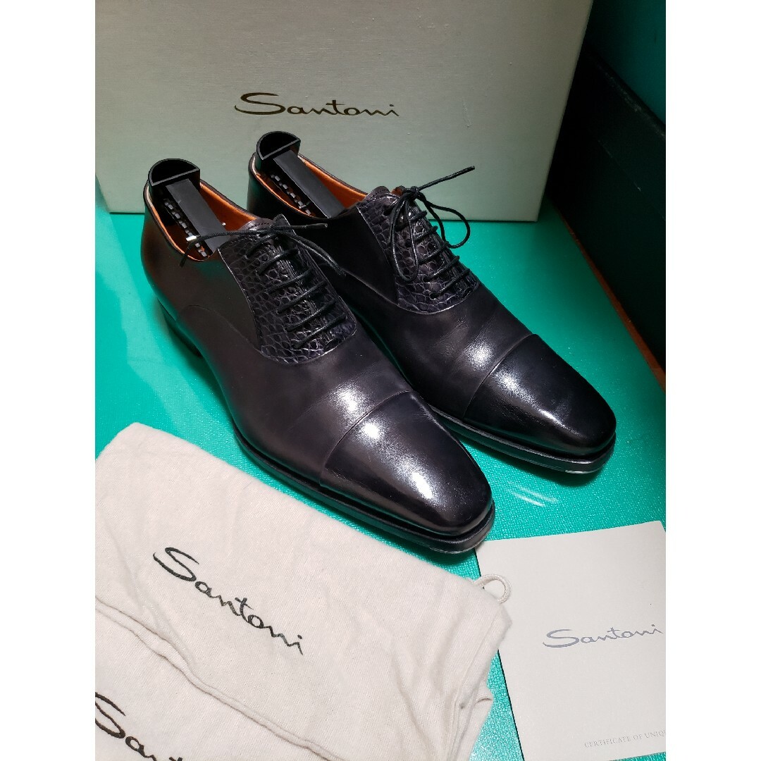 【極美品】Santoni　サントーニ　ストレートチップ　ブラック　5ハーフ5ハーフカラー