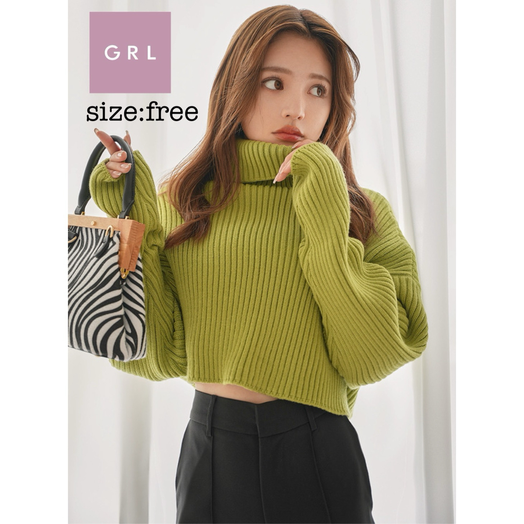 GRL(グレイル)のGRL タートルネッククロップド丈ニットトップス[mb1395］グリーン レディースのトップス(ニット/セーター)の商品写真