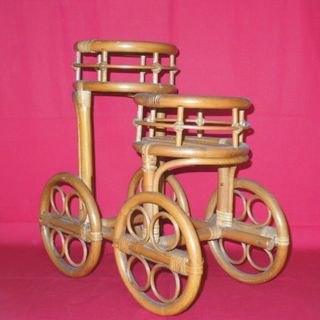 ラタン家具 籐家具 花台 フラワースタンド アンティーク 二輪車(棚/ラック/タンス)