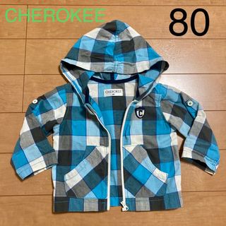 ニシマツヤ(西松屋)のCHEROKEE チェロキー ウィンドブレーカー パーカー 青 チェック 80(ジャケット/コート)