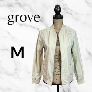 グローブ(grove)の美品✨【grove】MA-1ブルゾン　コットン　薄手　シルバー　アイボリー　M(ブルゾン)