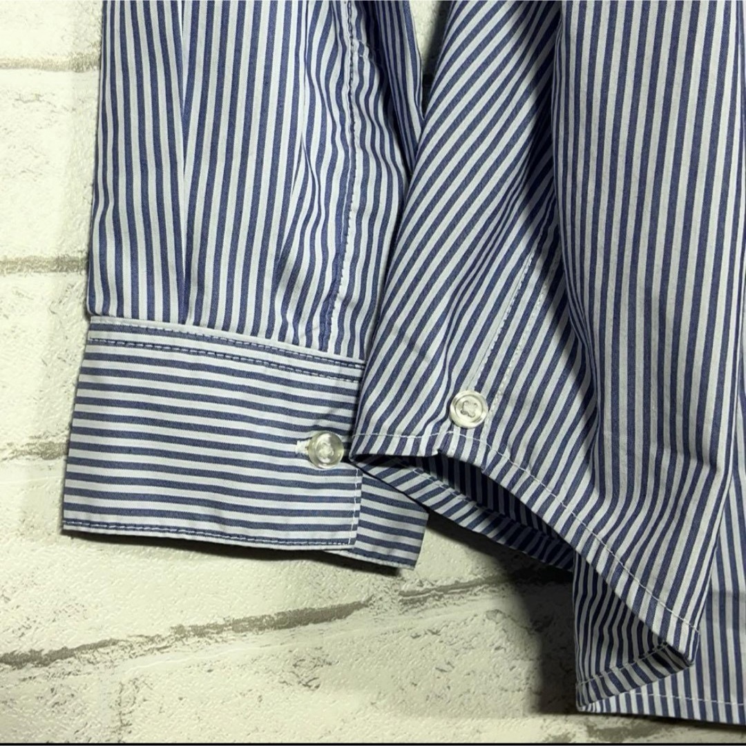 GU(ジーユー)のGU（ジーユー）【L】ストライプオーバーサイズシャツ(長袖) レディース 青 白 レディースのトップス(シャツ/ブラウス(長袖/七分))の商品写真