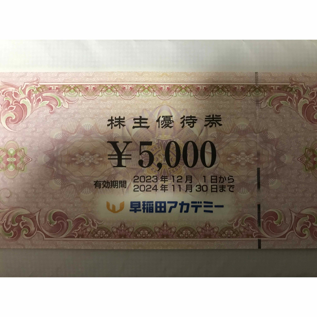 早稲田アカデミー　株主優待券　5,000円分 チケットの優待券/割引券(その他)の商品写真