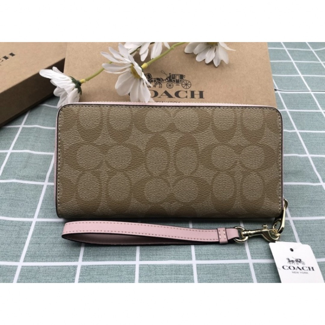 COACH - 新品 COACH 長財布 シグネチャー ピンク ラウンドファスナー