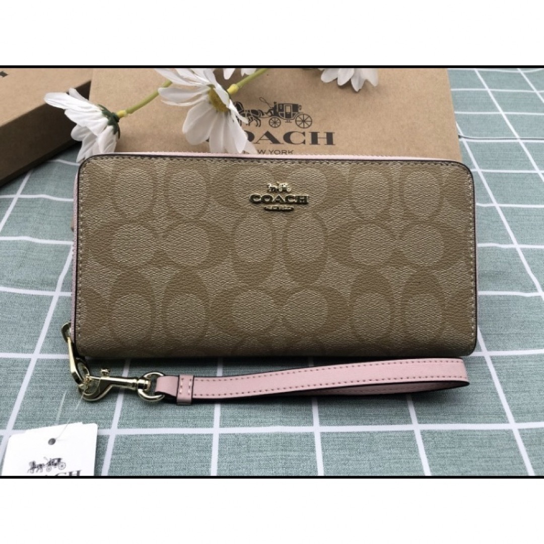 COACH - 新品 COACH 長財布 シグネチャー ピンク ラウンドファスナー