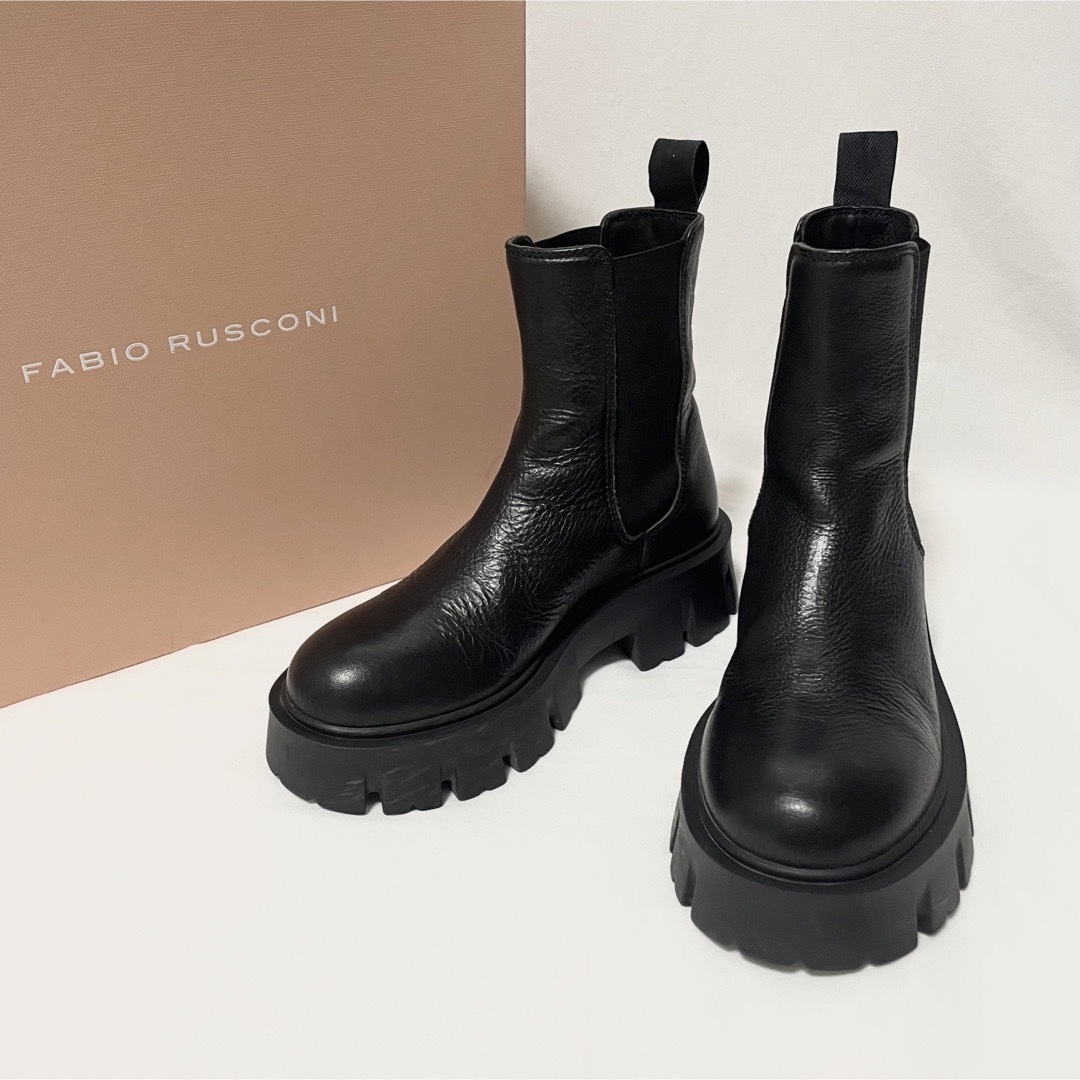 【美品】FABIO RUSCONI レザー ショートブーツ ネイビー 黒 23