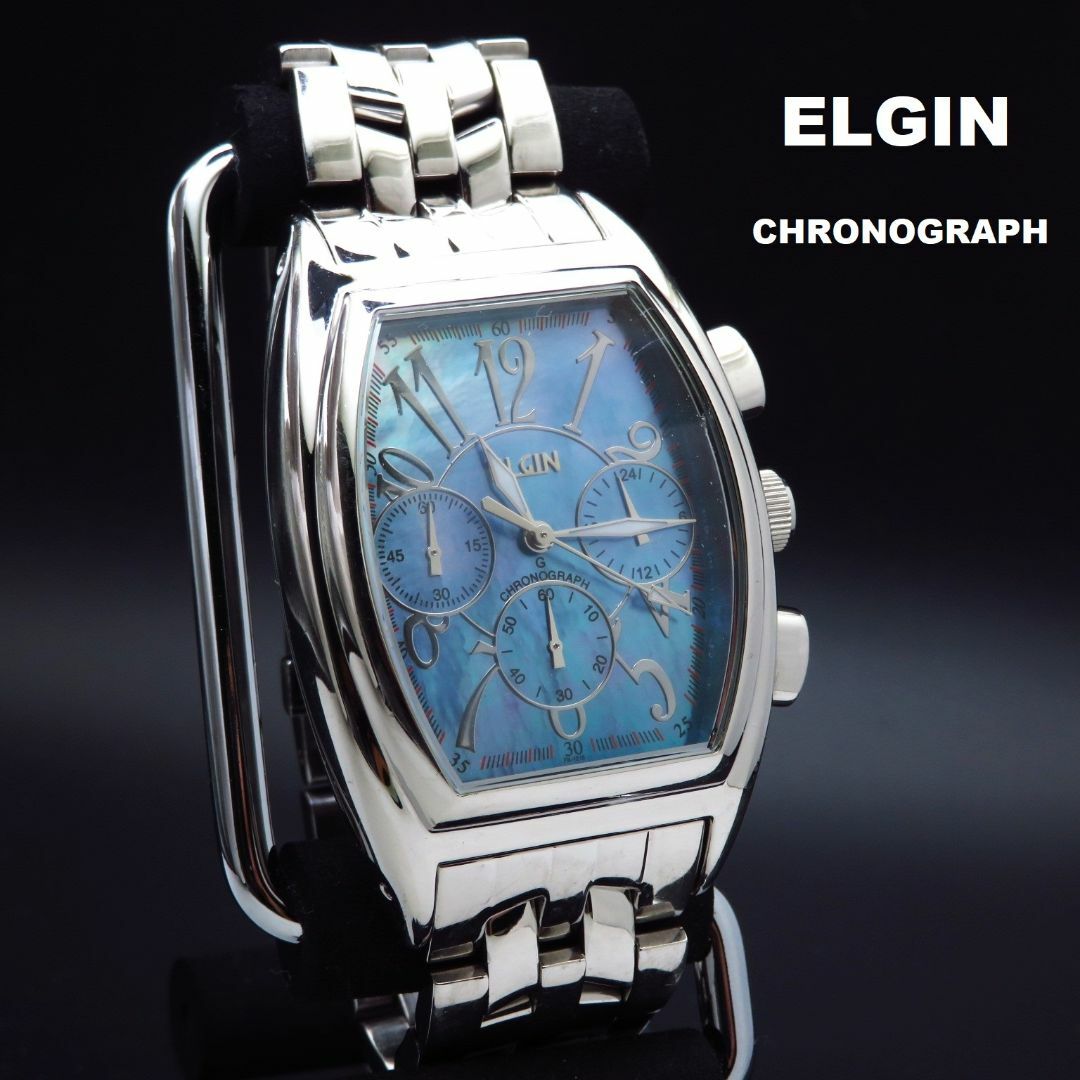 ELGIN - ELGIN クロノグラフ 腕時計 ブルー シェル文字盤 の通販 ELGIN - ELGIN クロノグラフ 腕時計 ブルー シェル文字盤 の通販