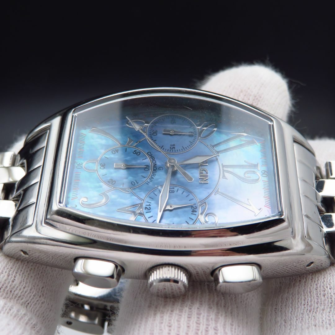 ELGIN - ELGIN クロノグラフ 腕時計 ブルー シェル文字盤 の通販 ELGIN - ELGIN クロノグラフ 腕時計 ブルー シェル文字盤 の通販