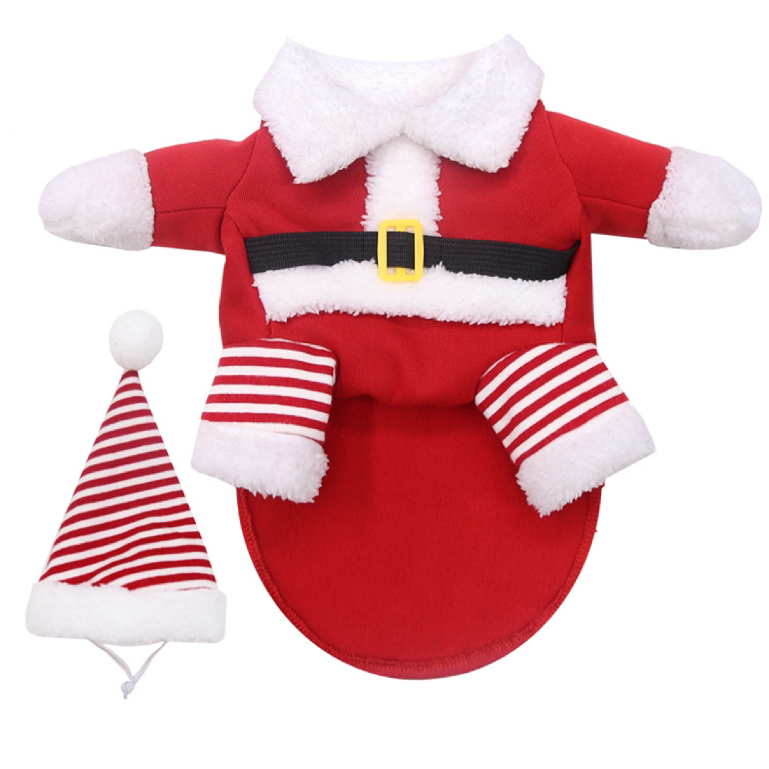 M サイズ ペット用 サンタクロース 服 帽子付き ハンドメイドのペット(ペット服/アクセサリー)の商品写真