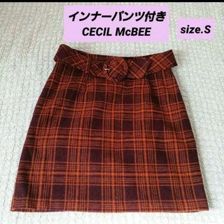 セシルマクビー(CECIL McBEE)のインナーパンツ付き チェックベルト付 スカート 秋冬スカート セシルマクビー(ミニスカート)