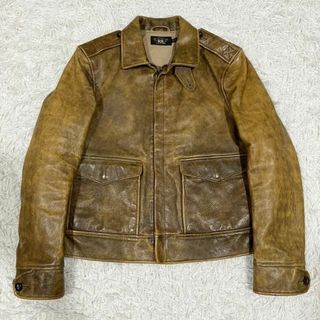 ダブルアールエル(RRL)の美品 RRL レザージャケット カウハイド ブラウン　ジップアップ(レザージャケット)