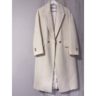 ザラ(ZARA)のZARA ツイード　ブークレ　ウールロングコート　ゴールドボタン　S(ロングコート)