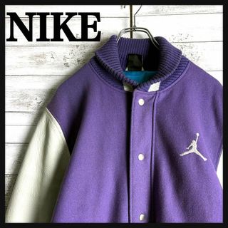 ナイキ(NIKE)の8431【希少デザイン】ナイキ☆ワンポイント刺繍ロゴ袖レザージャケット　入手困難(スタジャン)