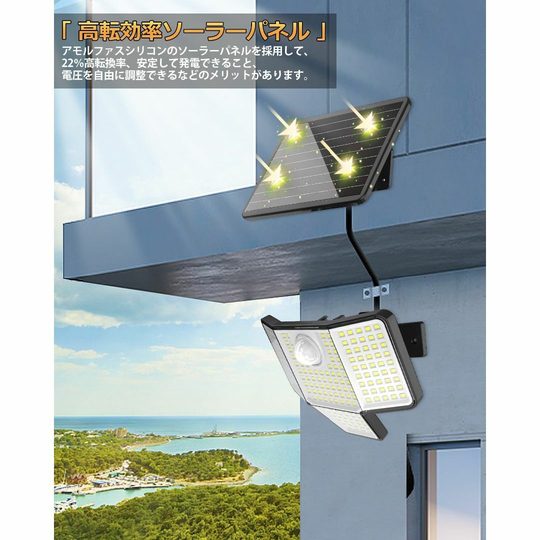 ソーラーライト 屋外 センサーライト 分離型【189LED 4面発光 3段階調光 スポーツ/アウトドアのアウトドア(ライト/ランタン)の商品写真