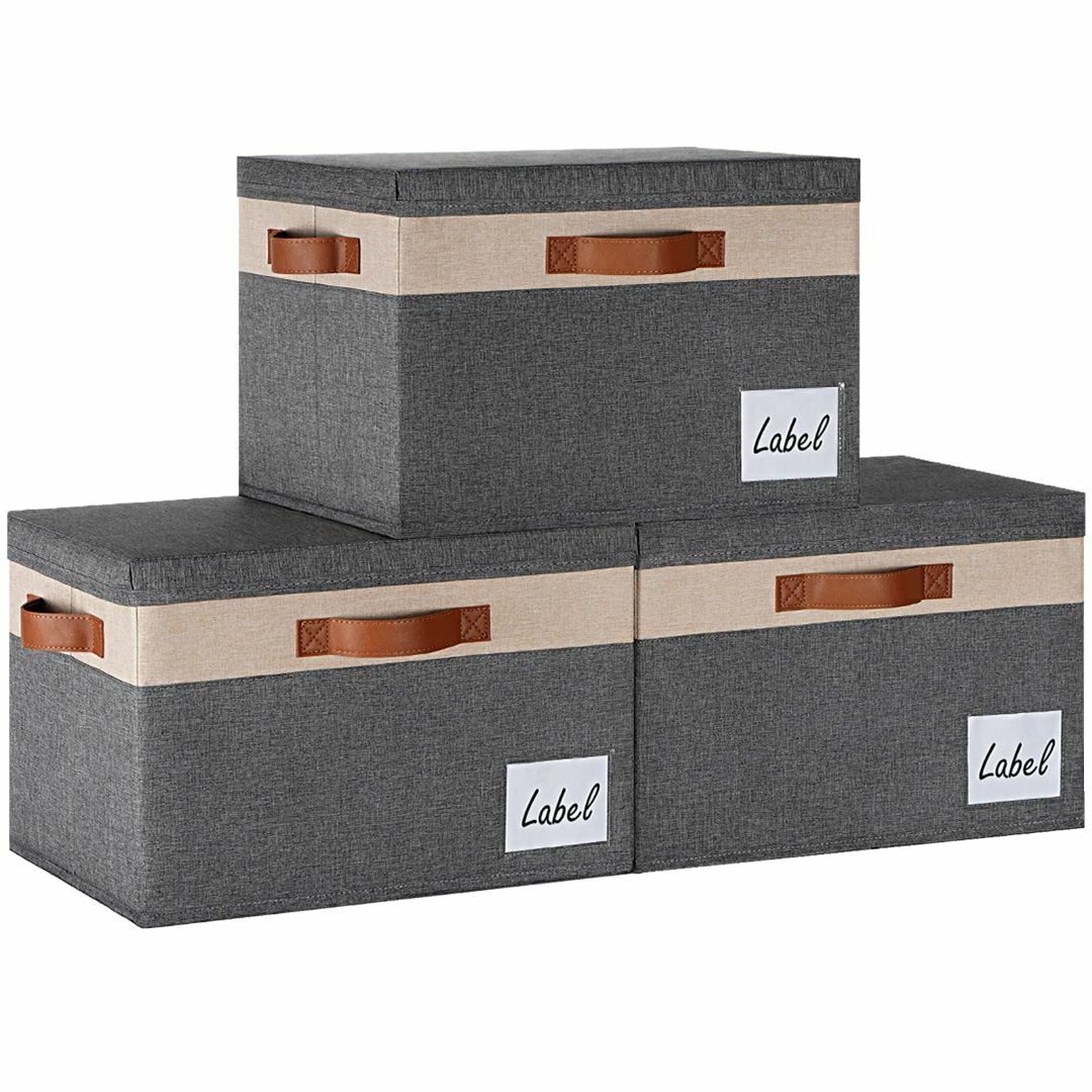 LHZK 収納ボックス 蓋付き 3点セット 大容量 折りたたみ式 収納ケース ハ インテリア/住まい/日用品の収納家具(ケース/ボックス)の商品写真