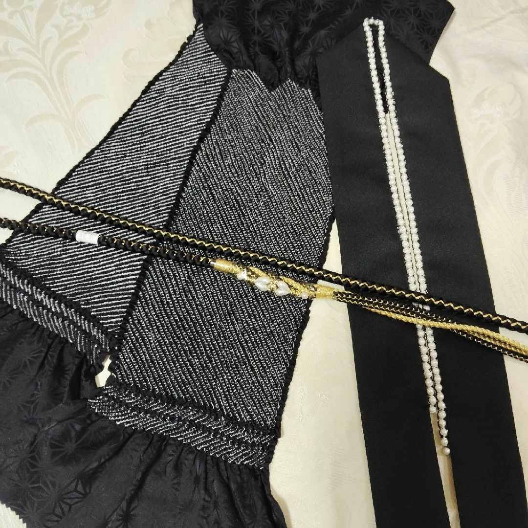 帯揚げ総絞り黒♥SOLD OUT❤　帯揚げ　帯揚げ絞り　帯締め　重ね襟　帯締め帯揚げセット