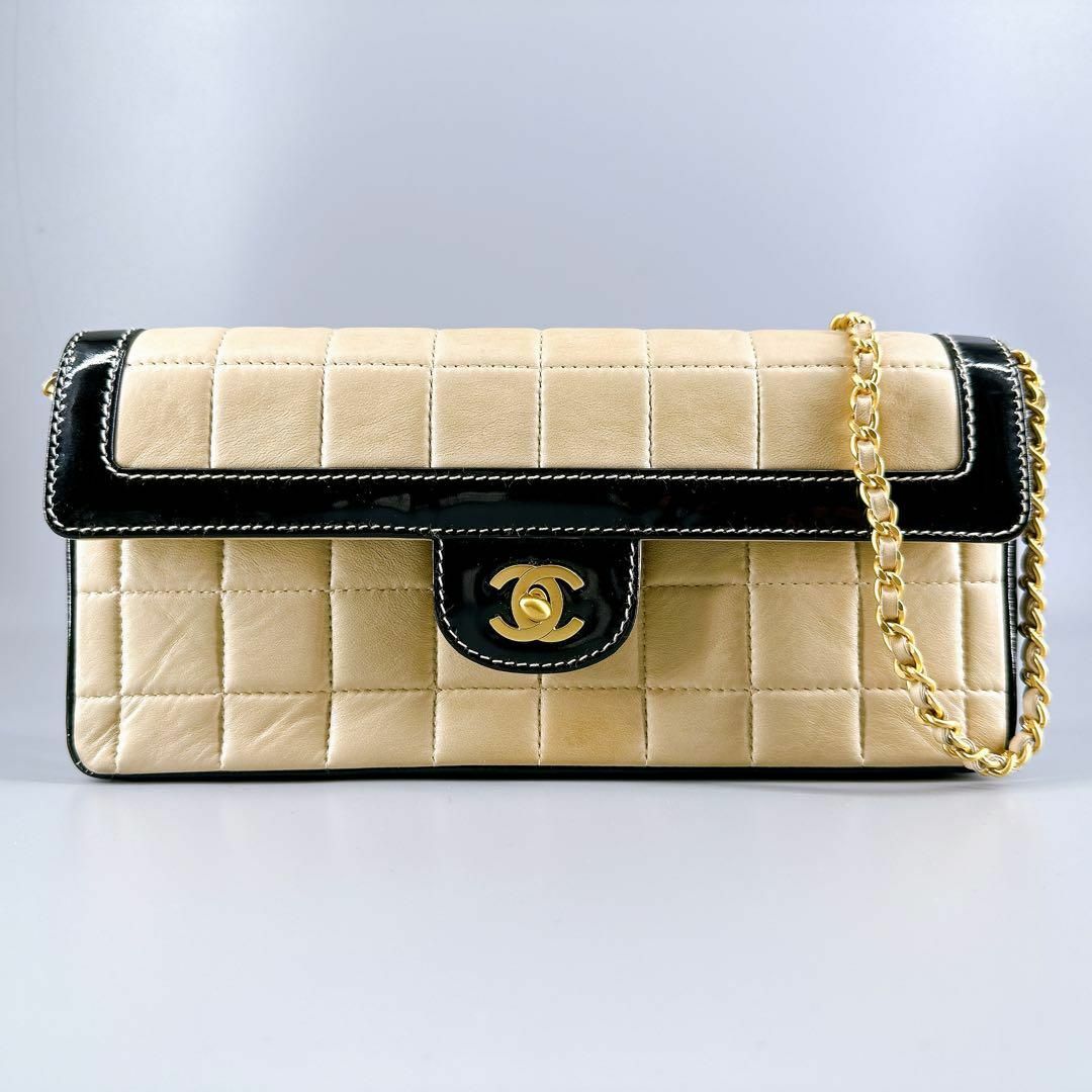 ABS極美品 CHANEL チョコバー バイカラー ショルダーバッグ ラムスキン 6番