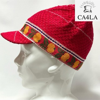 カシラ(CA4LA)の【美品】CA4LA カシラ 日本製 かわいいアップルの刺繍入りコットンキャップ(キャップ)
