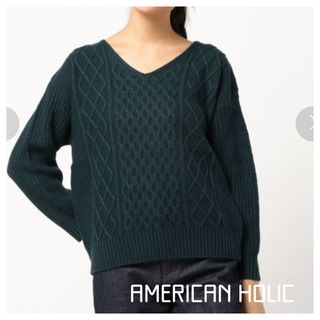 アメリカンホリック(AMERICAN HOLIC)のAMERICAN HOLIC Vネックローゲージニットプルオーバー グリーン (ニット/セーター)