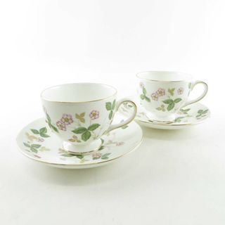 ウェッジウッド(WEDGWOOD)の美品 WEDGWOOD ウェッジウッド ワイルドストロベリー ティーカップ＆ソーサー 2客 リー ペア 壺ロゴ SY7567B1 (グラス/カップ)