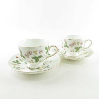 ウェッジウッド(WEDGWOOD)の美品 WEDGWOOD ウェッジウッド ワイルドストロベリー ティーカップ＆ソーサー 2客 リー ペア 壺ロゴ SY7568B1 (グラス/カップ)