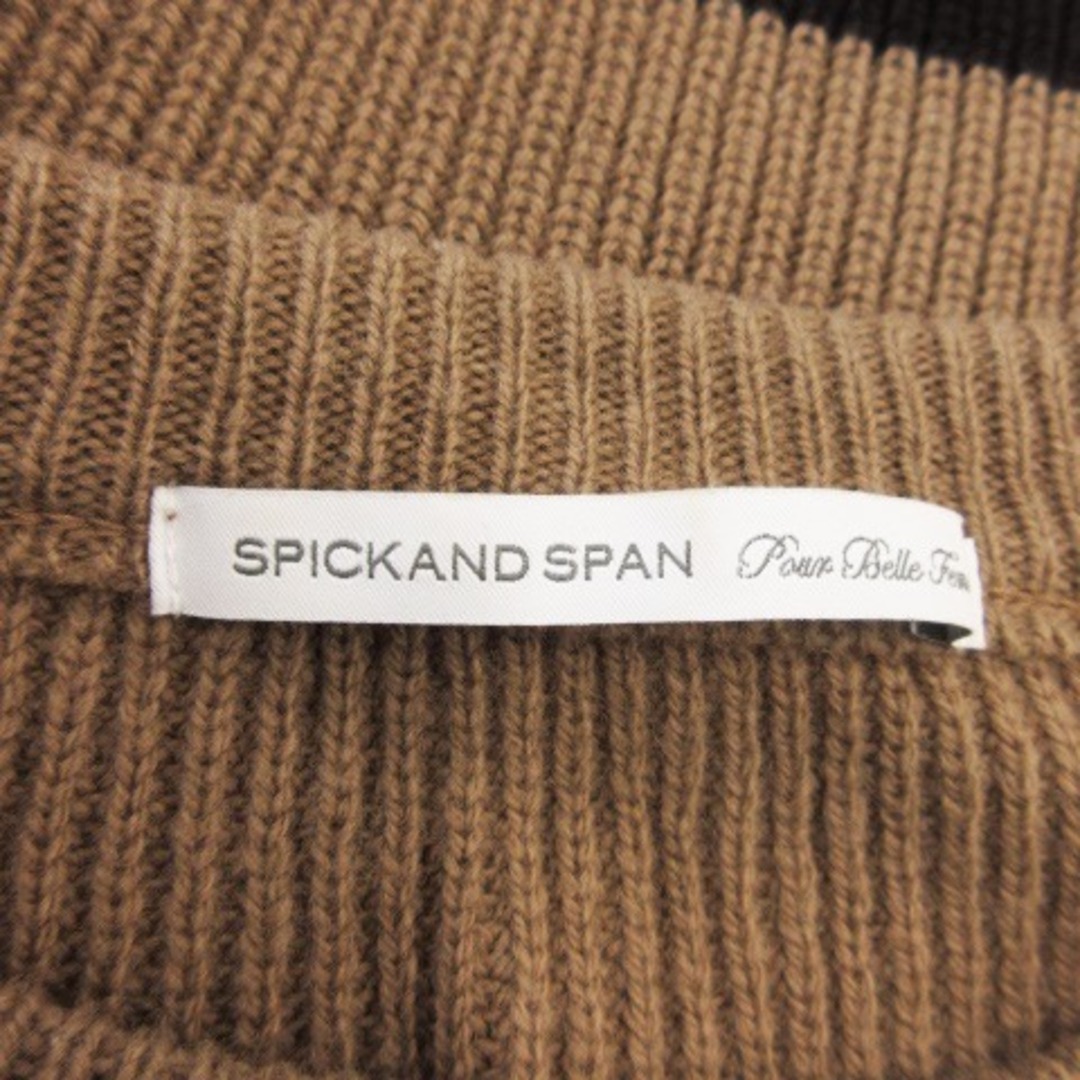 Spick & Span(スピックアンドスパン)のスピック&スパン ワンピース ニット ひざ丈 長袖 金ボタン ボーダー 茶 レディースのワンピース(ひざ丈ワンピース)の商品写真