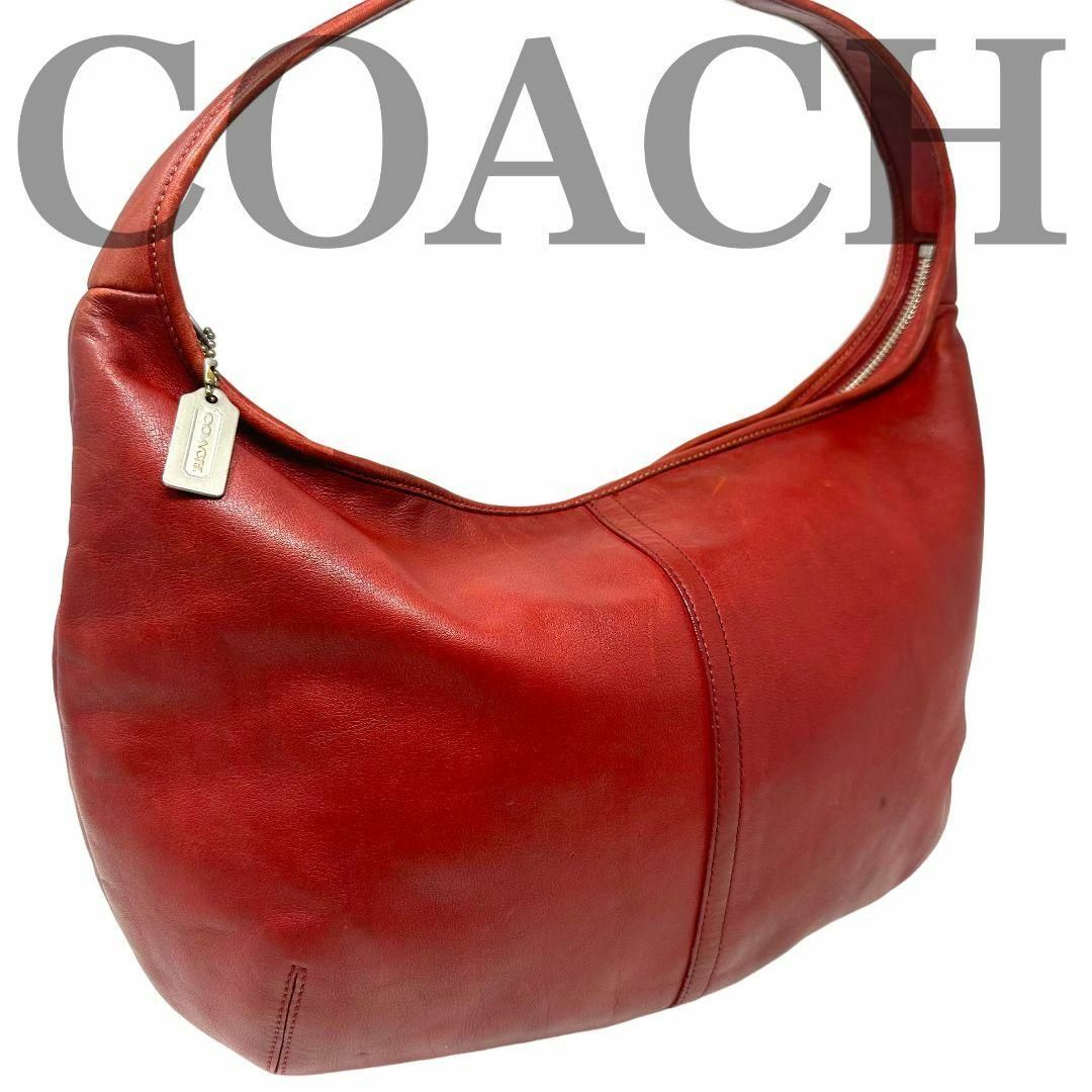 COACH(コーチ)のコーチ　COACH　オールレザー　ショルダーバッグ　ハーフムーン　赤　a0174 レディースのバッグ(ショルダーバッグ)の商品写真
