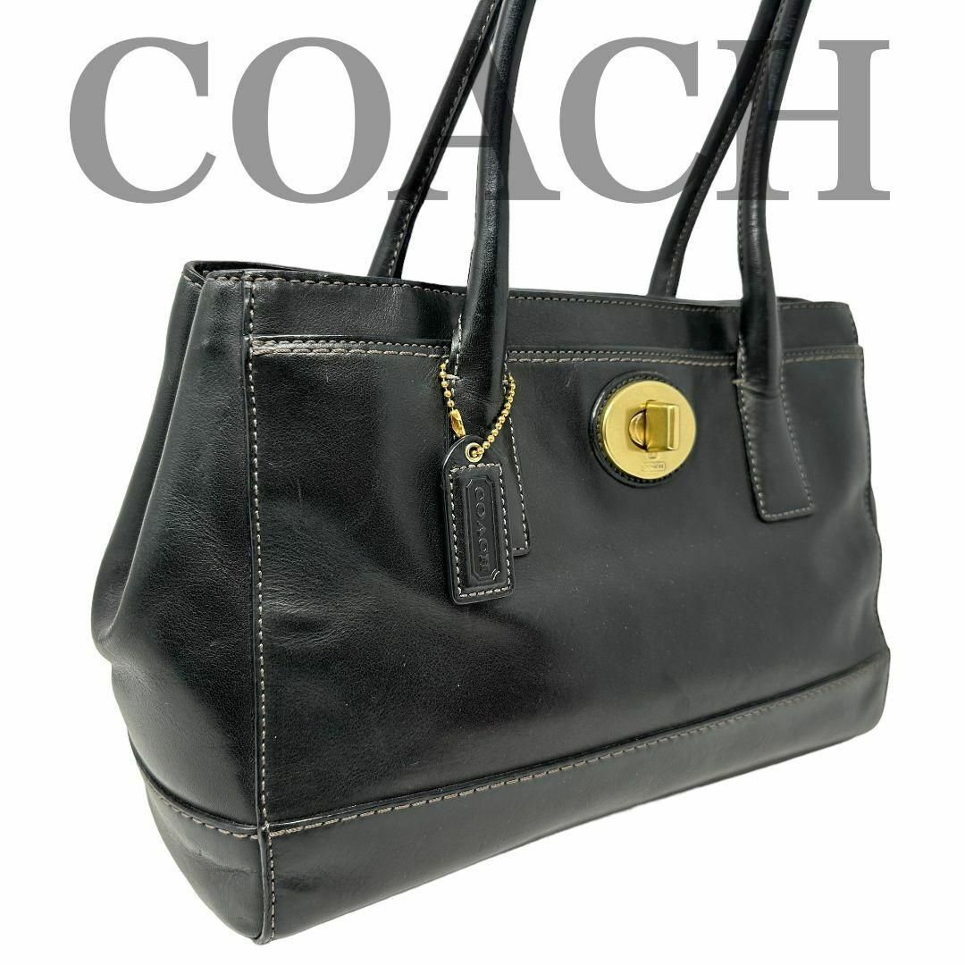 COACH(コーチ)のコーチ　COACH　オールレザーハンドバッグ　ターンロック　ブラック　a0171 レディースのバッグ(ハンドバッグ)の商品写真
