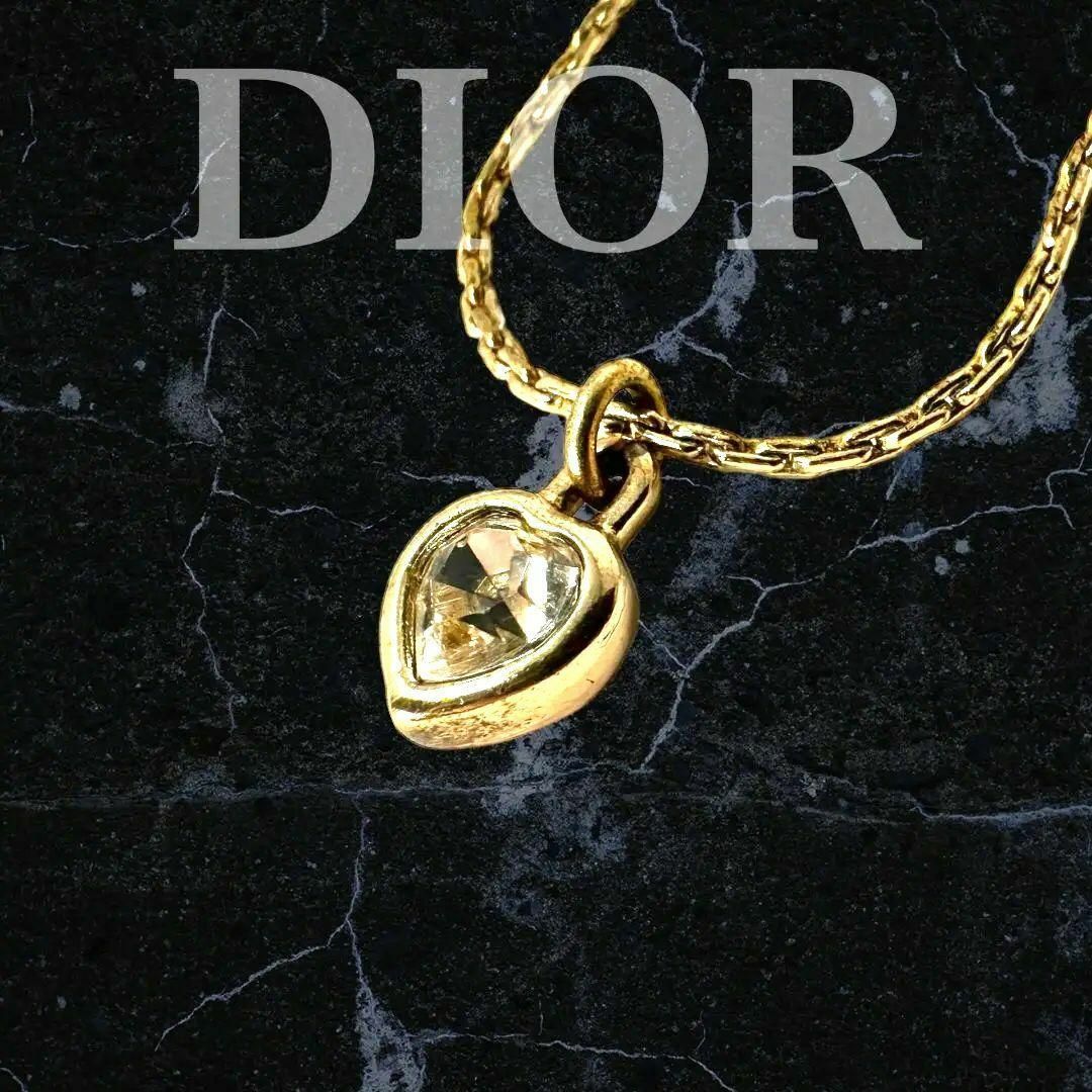 Christian Dior(クリスチャンディオール)のクリスチャンディオール　ネックレス　ハート　ストーン　ゴールド　a0150 レディースのアクセサリー(ネックレス)の商品写真