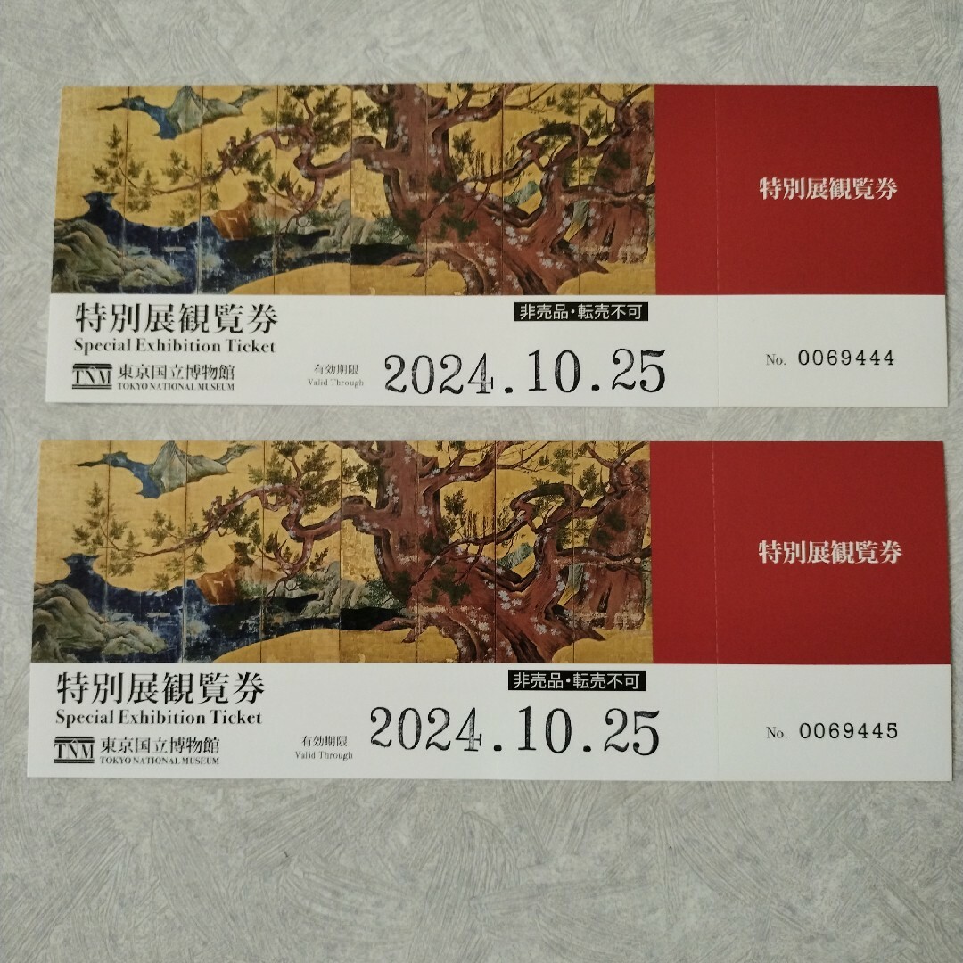 【ペア２枚組】東京国立博物館 特別展観賞券 2024.10.25まで チケットの施設利用券(美術館/博物館)の商品写真