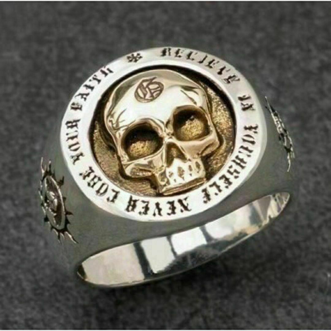 【A009】リング　メンズ　指輪　シルバー　骸骨　スカル　髑髏　20号 メンズのアクセサリー(リング(指輪))の商品写真